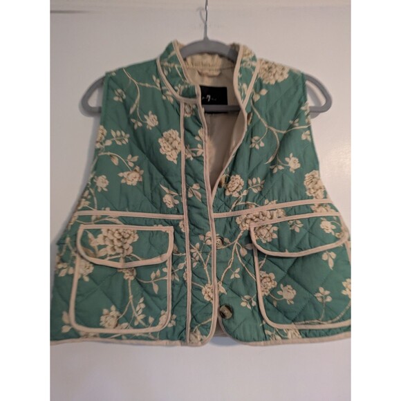 NEW! NWT 7 FOR ALL MANKIND Quilted Crop Floral Print Vest Jade Green Size M - Picture 5 of 10